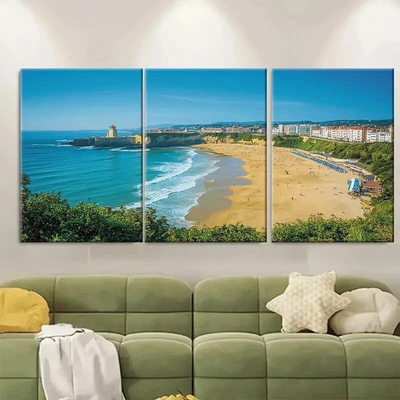 3pcs Beach Vibrant Blue Ocean & Sandy Shores Metal Print Ready to Hang Art - Bella Home Decor