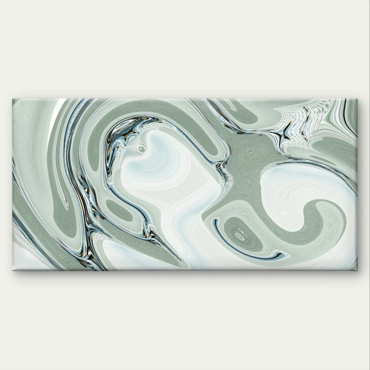 Modern Abstract Sage Green and White Fluid Wall Art Canvas Office Home Framed 120x60cm