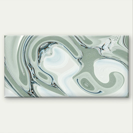 Modern Abstract Sage Green and White Fluid Wall Art Canvas Office Home Framed 120x60cm