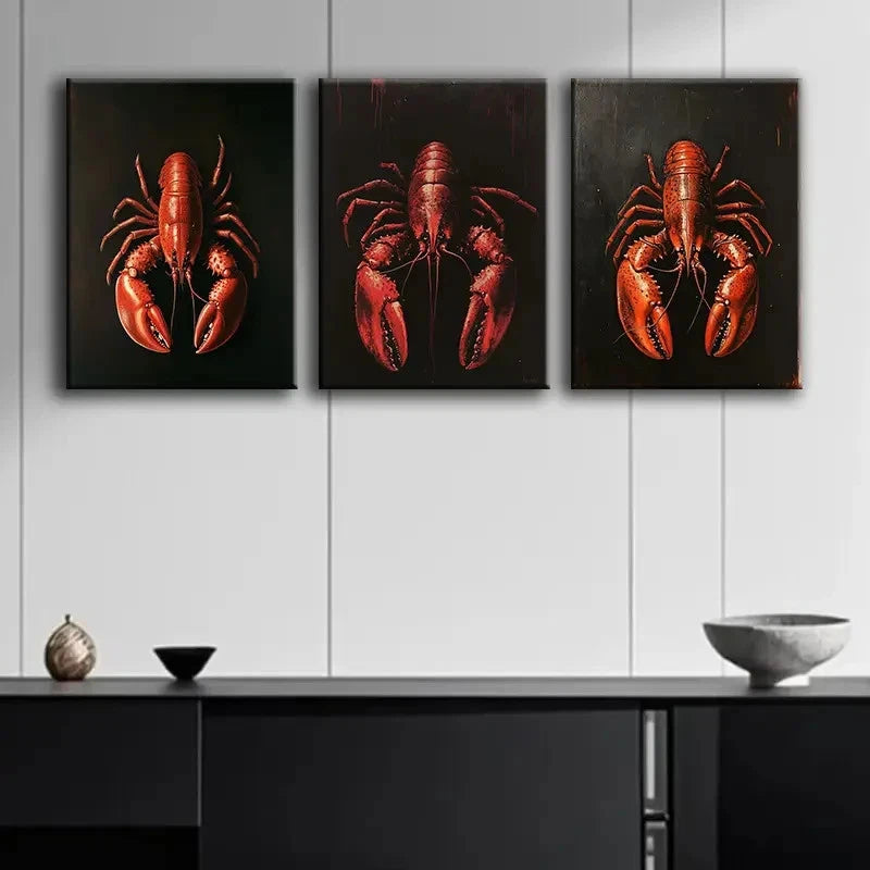 3pcs Lobster RED  Wall Art Set Canvas Framed 60x90cm - High Quality Print 100% Australian Made Wall Canvas Ready to Hang