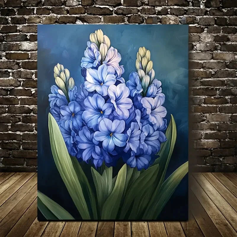 Vibrant Blue Hyacinth Flowers with Dark Background 40x60cm Metal Print Ready to Hang - Bella Home Decor