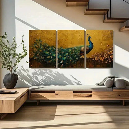 3pcs Peacock Artwork Vibrant Colors Detailed Wall Art Set Canvas Framed 60x90cm - High Quality Print 100% Australian Made Wall Canvas Ready to Hang - Bella Home Decor