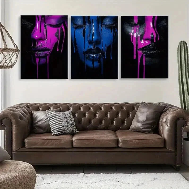 3pcs Emotional Dark Expression Drips Prefect Wall Art Set Canvas Framed 50x70cm - High Quality Print 100% Australian Made Wall Canvas Ready to Hang