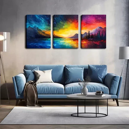 3pcs Colorful Sky And Mountain Wall Art Canvas Unframed - High Quality Print 100% Australian Made Wall Canvas - Bella Home Decor