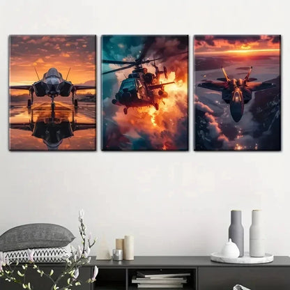3pcs Murals Showing Military Aircraft Perfect Wall Art Set Canvas Framed 60x90cm - High Quality Print 100% Australian Made Wall Canvas Ready to Hang