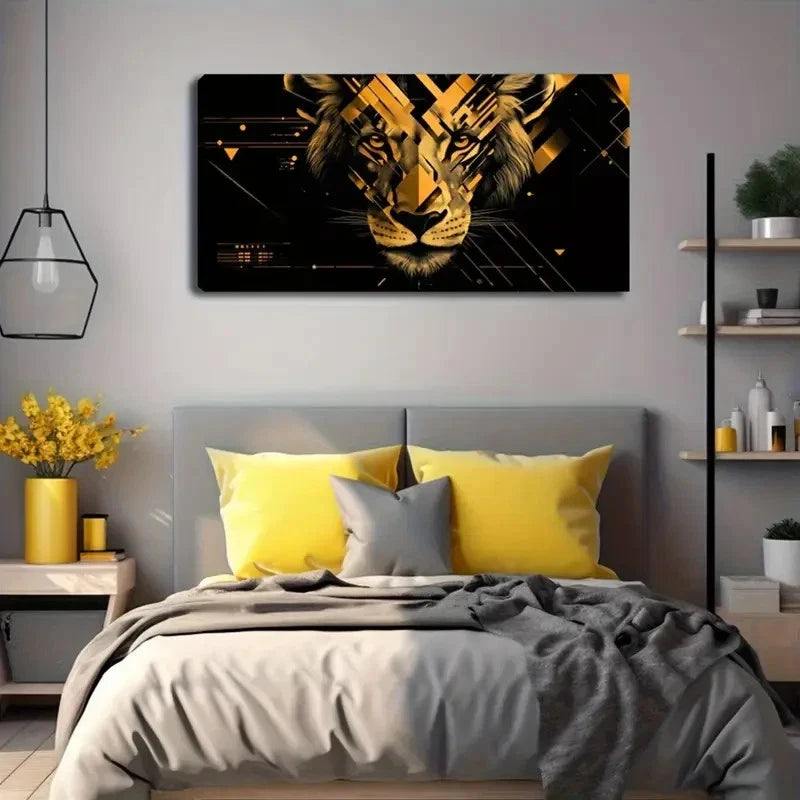 Abstract Lion Head Geometric Wall Art Canvas Office Home Room Framed 120x60cm