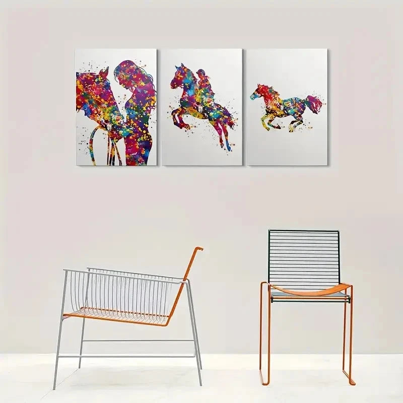 3pcs Colorful Horse and Rider Metal Print Ready to Hang Art - Bella Home Decor