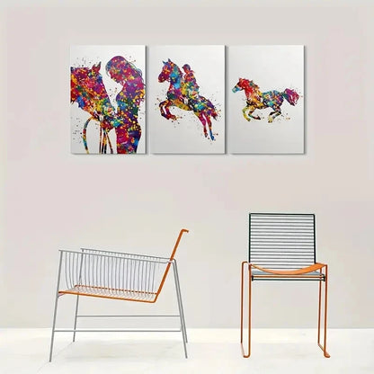 3pcs Colorful Horse and Rider Metal Print Ready to Hang Art - Bella Home Decor