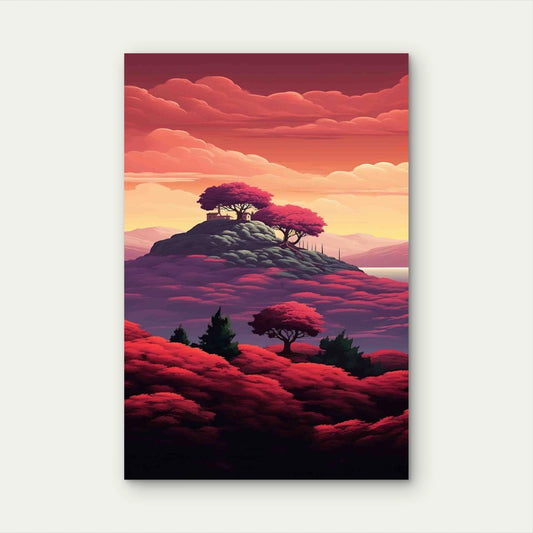Three Trees Hill With Sunset 40x60cm Metal Print Ready to Hang