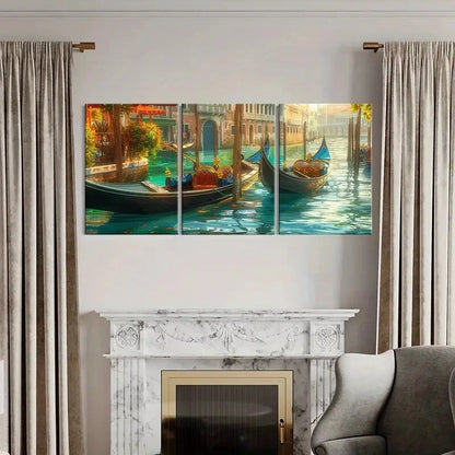 3pcs Venetian Gondolas Water Reflections Metal Print Ready to Hang Art - Bella Home Decor