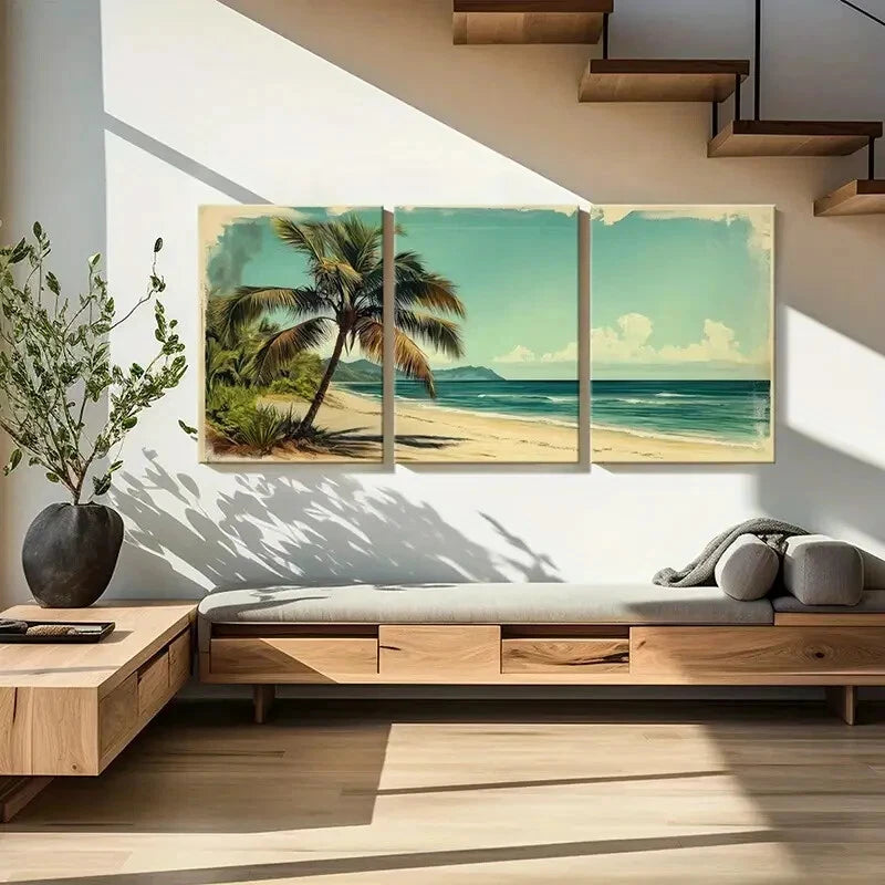 3pcs Palm Tree Ocean View Tropical Beach Metal Print Ready to Hang Art - Bella Home Decor