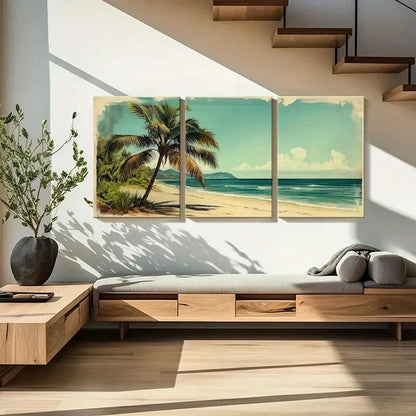 3pcs Palm Tree Ocean View Tropical Beach Metal Print Ready to Hang Art - Bella Home Decor