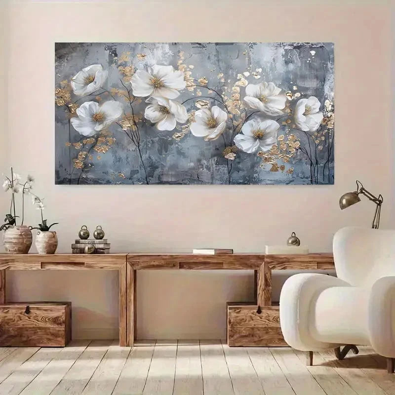 Graffiti With White Flowers Wall Art Canvas Office Home Room Framed 120x60cm - Bella Home Decor