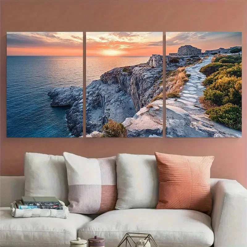 3pcs Naxos Portara Greece Travel Illustration Metal Print Ready to Hang Art