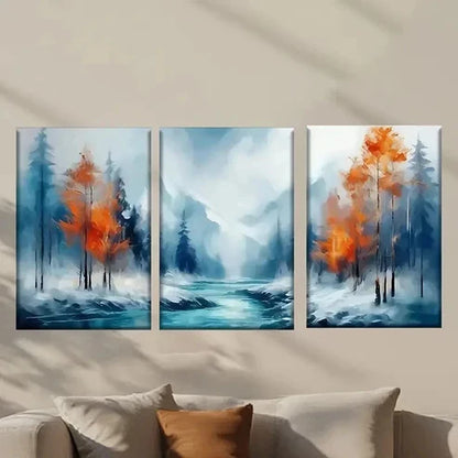 3pcs Painting of a River in The Woods Wall Art Canvas Unframed - High Quality Print 100% Australian Made Wall Canvas
