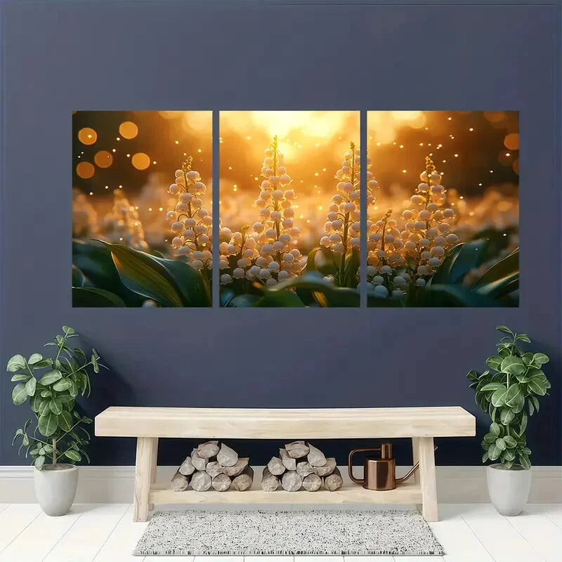 3pcs Lily of the Valley Nature-Inspired Art Metal Print Ready to Hang Art - Bella Home Decor