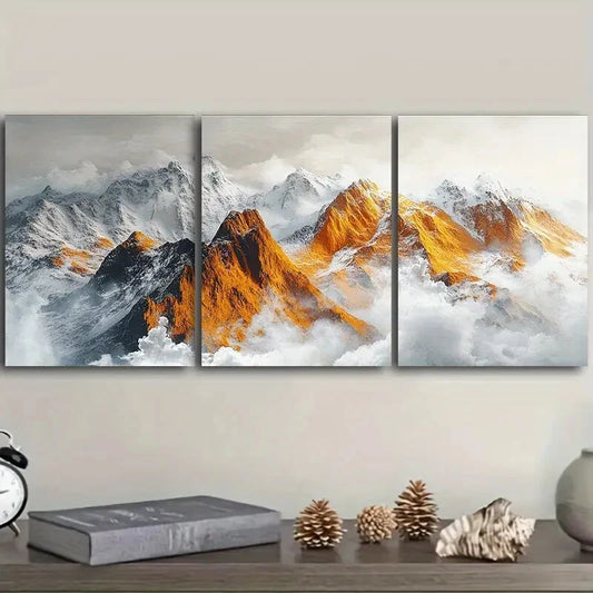 3pcs Golden and Silvery Mountains Metal Print Ready to Hang Art