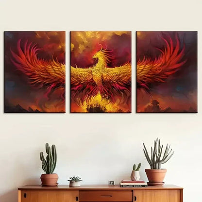 3pcs The Mythological Creature of Fire Phoenix Wall Art Canvas Unframed - High Quality Print 100% Australian Made Wall Canvas