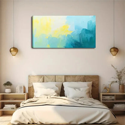 Vibrant Yellow & Blue Abstract Wall Art Canvas Office Home Room Framed 120x60cm - Bella Home Decor
