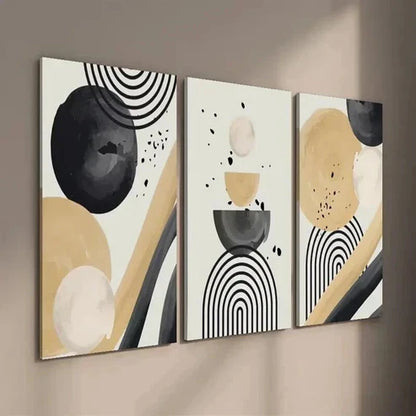 3pcs Black and Beige Modern Geometric Shapes Wall Art Set Canvas Unframed - High Quality Print 100% Australian Made Wall Canvas