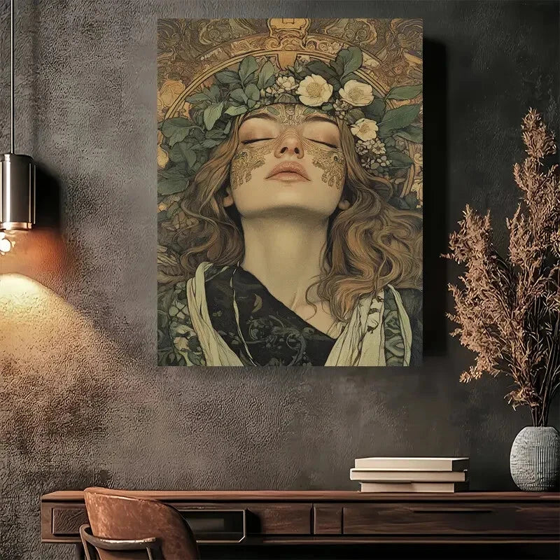 Beautiful Nouveau Woman Modern Vintage Painting 40x60cm Metal Print Ready to Hang - Bella Home Decor