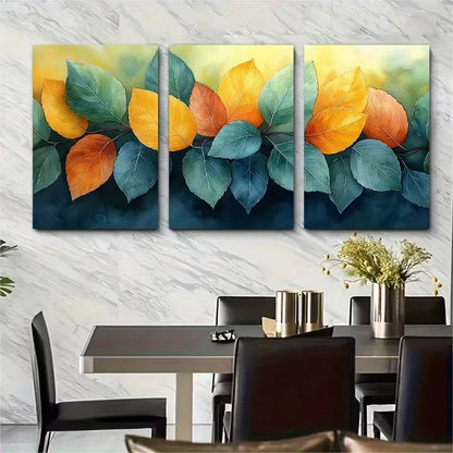 3pcs Autumn Green Yellow Toned Metal Print Ready to Hang Art - Bella Home Decor