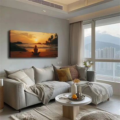 Serene Woman Meditating Beach Wall Art Canvas Office Home Room Framed 120x60cm