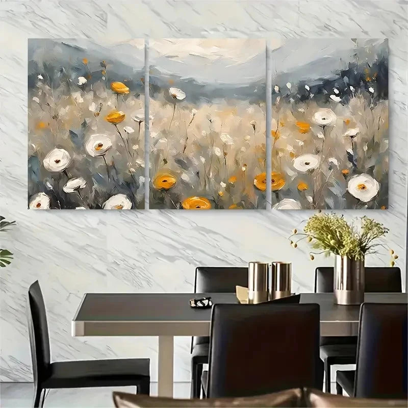 3pcs Wildflower Scene with Daisies Metal Print Ready to Hang Art