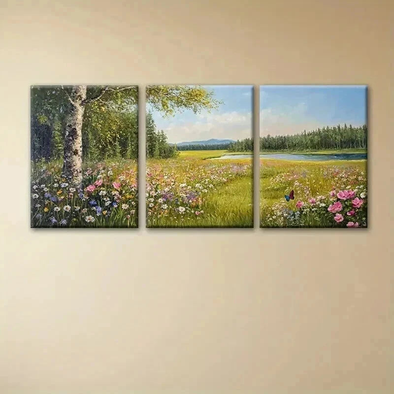 3pcs Vibrant Meadow Flocwers Landscape Perfect Wall Art Set Canvas Framed 60x90cm - High Quality Print 100% Australian Made Wall Canvas Ready to Hang - Bella Home Decor