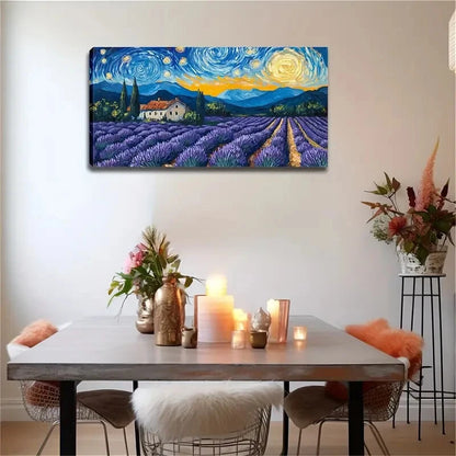 Van Gogh Inspired Purple Starry Wall Art Canvas Office Home Room Framed 120x60cm - Bella Home Decor