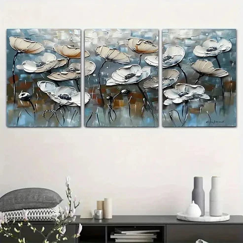 3pcs Flower Painting with Dark Colors Wall Art Set Canvas Unframed - High Quality Print 100% Australian Made Wall Canvas - Bella Home Decor