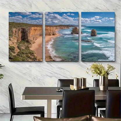 3pcs Victoria Twelve Apostles Ocean Landscape Australia Wall Art Set Canvas Framed 50x70cm - High Quality Print 100% Australian Made Wall Canvas Ready to Hang