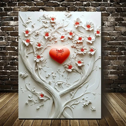 Beautiful Featuring Heart Blossoms Painting 40x60cm Metal Print Ready to Hang - Bella Home Decor