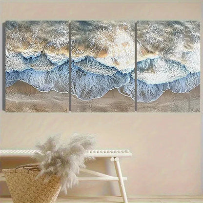 3pcs Ocean Wave Art Print Vintage Wall Art Canvas Unframed - High Quality Print 100% Australian Made Wall Canvas - Bella Home Decor