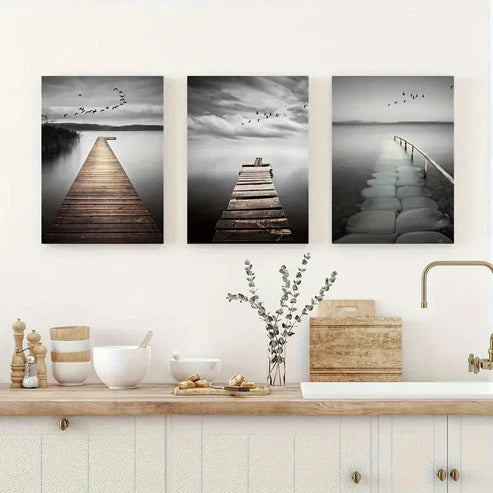 3pcs Modern Minimalist Golden River Forest Wall Art Canvas Unframed – High Quality Print 100% Australian Made Wall Canvas