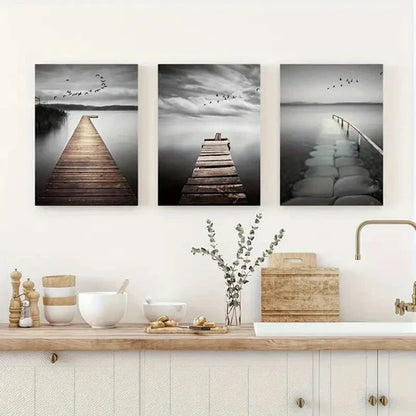 3pcs Modern Minimalist Golden River Forest Wall Art Canvas Unframed – High Quality Print 100% Australian Made Wall Canvas