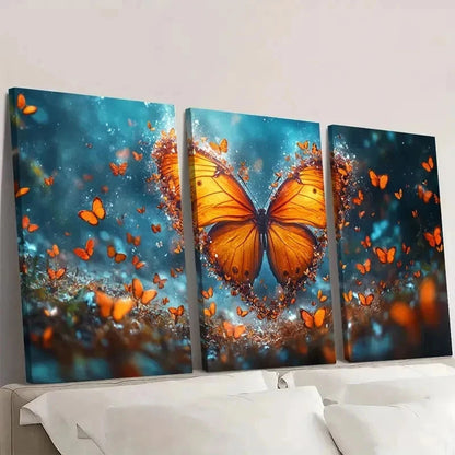 3pcs Surby Colorful Butterflies Love Art h  Wall Art Set Canvas Framed 50x70cm - High Quality Print 100% Australian Made Wall Canvas Ready to Hang