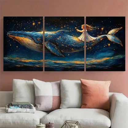 3pcs Starry Whale Daughter Fantasy Wall Art Canvas Unframed – High Quality Print 100% Australian Made Wall Canvas