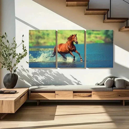 3pcs Majestic Running Horses in Water Wall Art Set Canvas Unframed - High Quality Print 100% Australian Made Wall Canvas