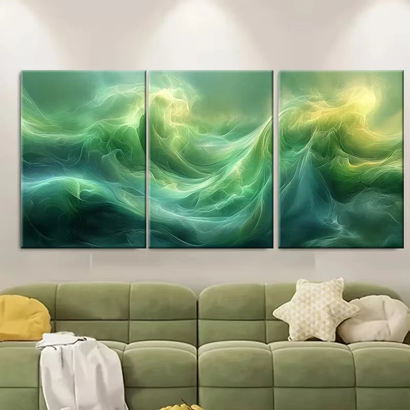 3pcs Vivid Green Abstract Art Metal Print Ready to Hang Art - Bella Home Decor