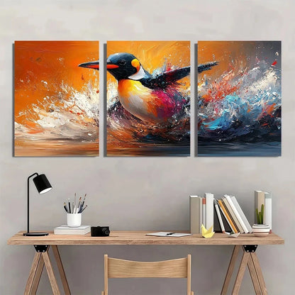 3pcs Penguin Colour Splash Animal Abstract Metal Print Ready to Hang Art - Bella Home Decor