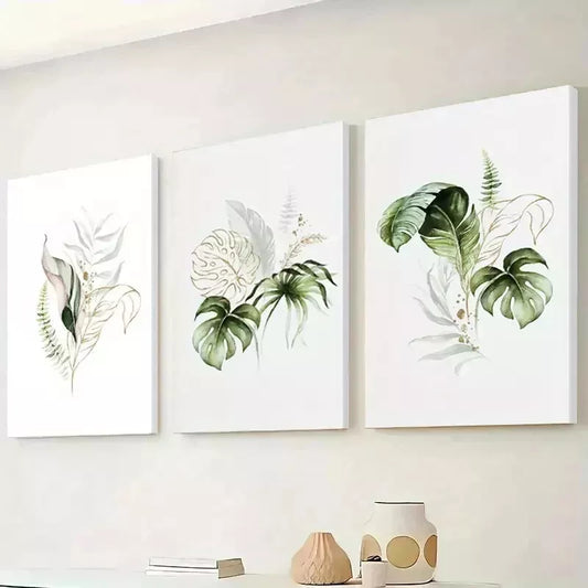 3pcs Green Botanical Wall Art Set Canvas Framed 50x70cm - High Quality Print 100% Australian Made Wall Canvas Ready to Hang