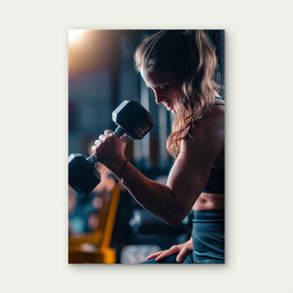 Female Dumbbell Bicep Curl 5mm thick Plastic Poster Ready to Hang 90x60cm
