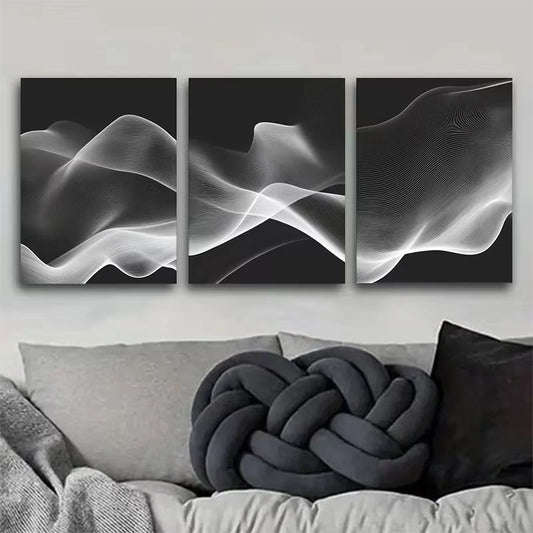 3pcs White Wave Pattern Metal Print Ready to Hang Art
