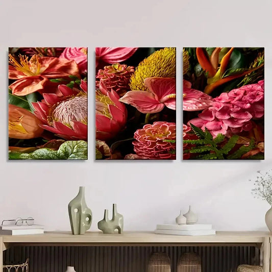 3pcs tropical flowers botanical beauty floral Wall Art Set Canvas Framed 40x60cm - High Quality Print 100% Australian Made Wall Canvas Ready to Hang