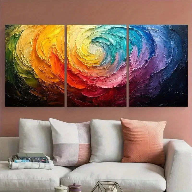3pcs Vibrant Abstract Rainbow Swirl Illustration Metal Print Ready to Hang Art - Bella Home Decor