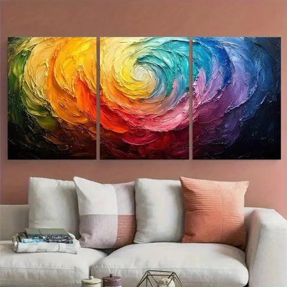 3pcs Vibrant Abstract Rainbow Swirl Illustration Metal Print Ready to Hang Art - Bella Home Decor