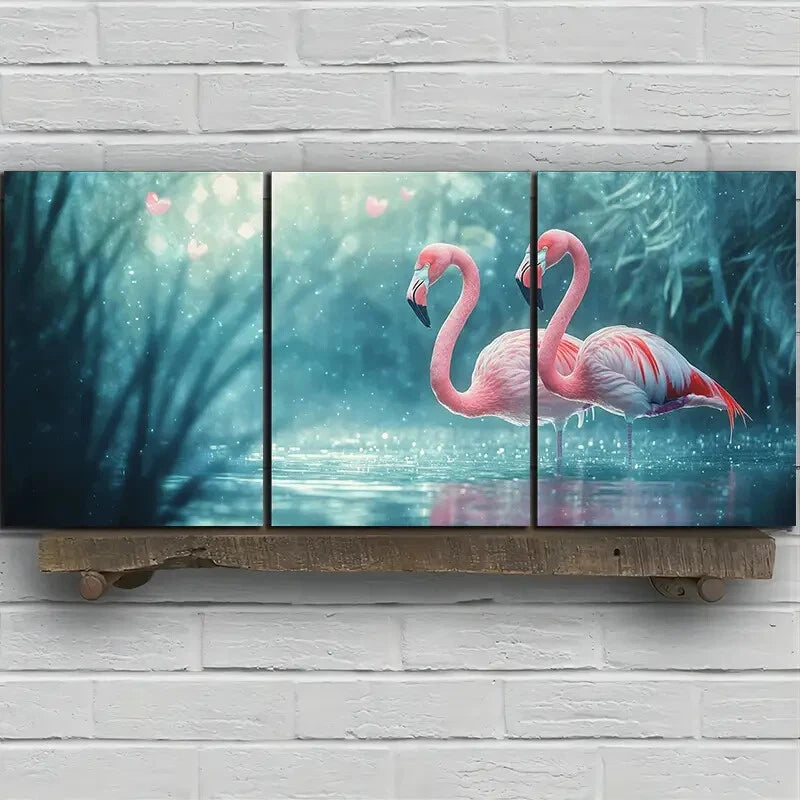 3pcs Pink Flamingos Birds Themed Metal Print Ready to Hang Art - Bella Home Decor