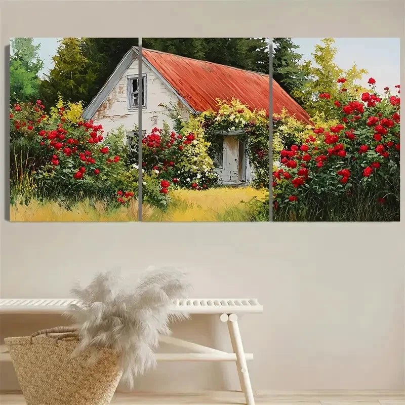 3pcs Rustic Cottage and Farmhouse Wall Art Set Canvas Framed 50x70cm - High Quality Print 100% Australian Made Wall Canvas Ready to Hang
