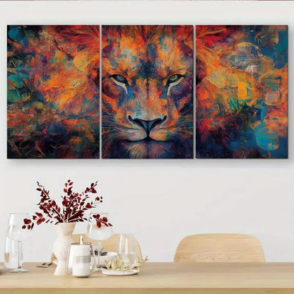 3pcs Dynamic Three-Sided Colorful Lion Portrait Metal Print Ready to Hang Art - Bella Home Decor